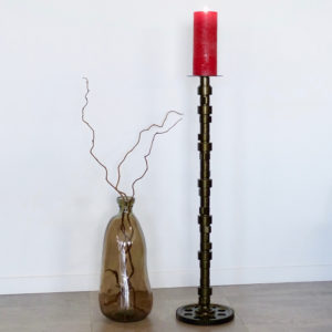 Bougeoir arbre à cames détourné. Couleur mordoré, or antique, pied récupération mécanique. Upcycling. Création déco métal Art Twin Véro Nigrowsky. Fabrication artisanale