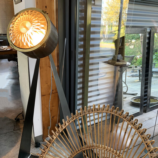 GRAND PHARE - Lampadaire métal, bois et verre